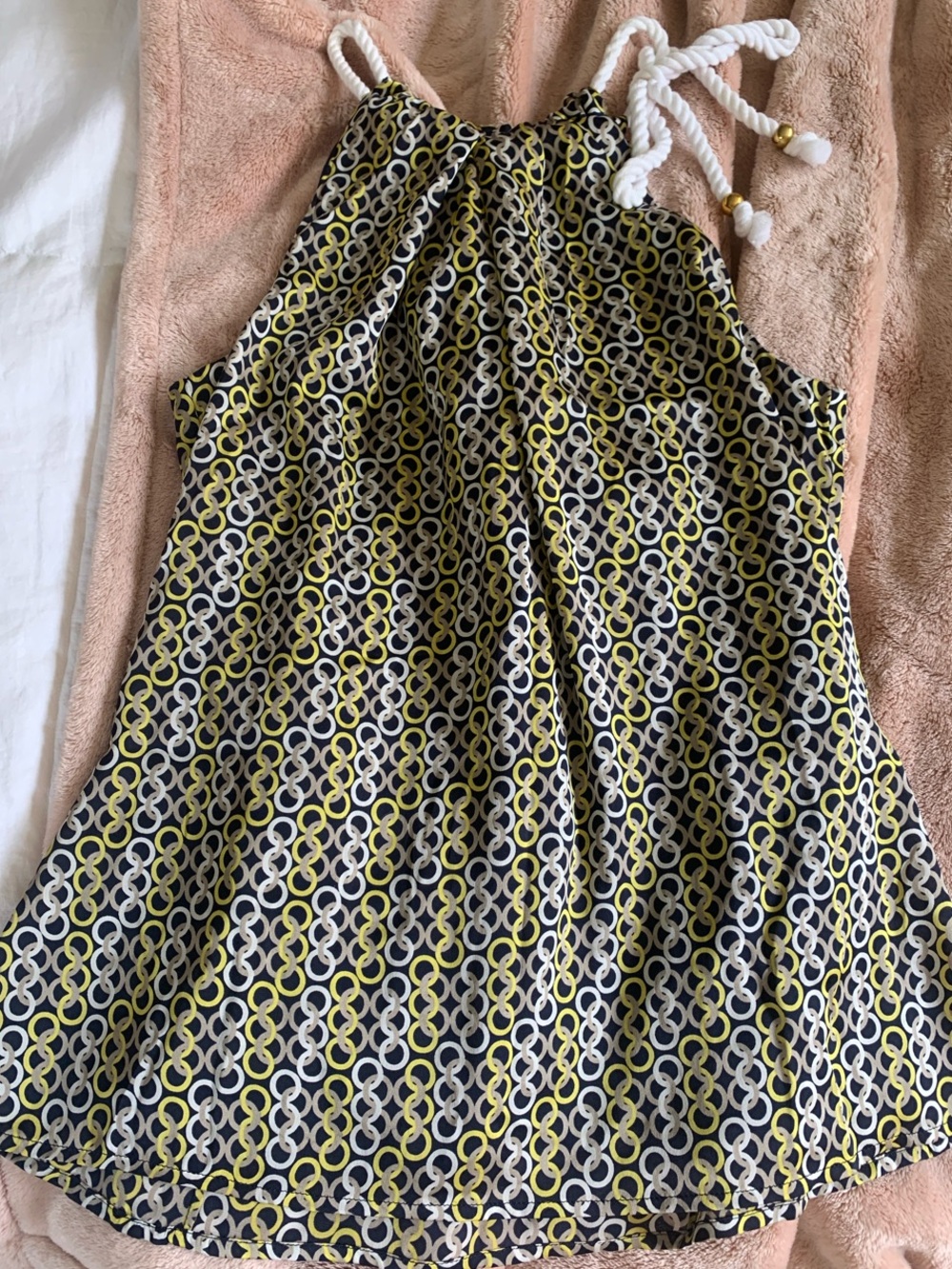Ann Taylor Silk Blend Navy Interlocking Circle Beaded Halter Cami